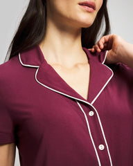 VELVET PLUM - Solid Short Sleeve Notch Collar Pajama Top