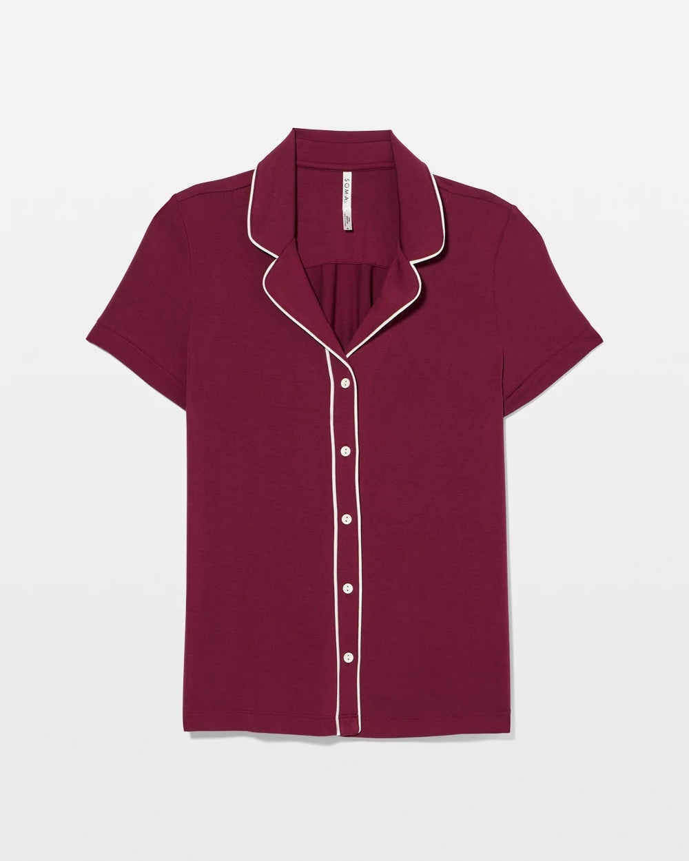 VELVET PLUM - Solid Short Sleeve Notch Collar Pajama Top