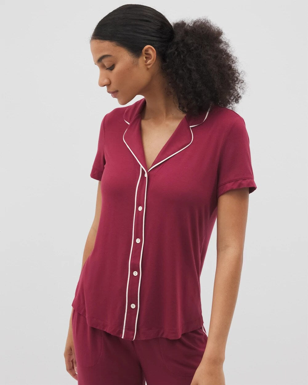 GARNET - Solid Short Sleeve Notch Collar Pajama Top