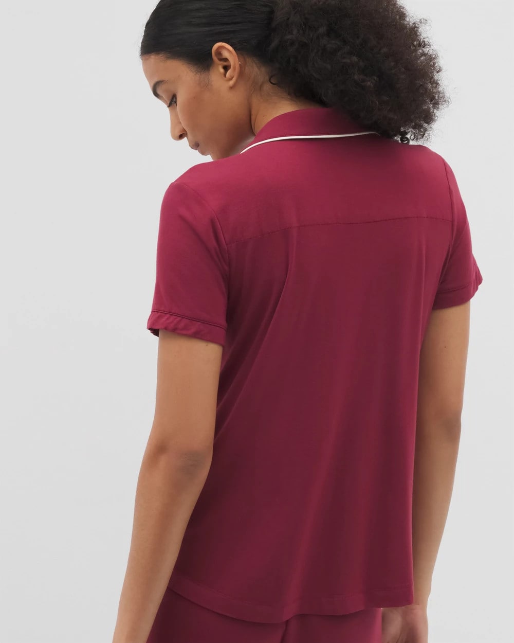 GARNET - Solid Short Sleeve Notch Collar Pajama Top
