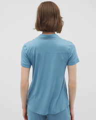 BLUE HEAVEN - Solid Short Sleeve Notch Collar Pajama Top