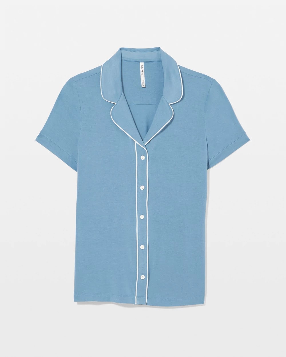 BLUE HEAVEN - Solid Short Sleeve Notch Collar Pajama Top