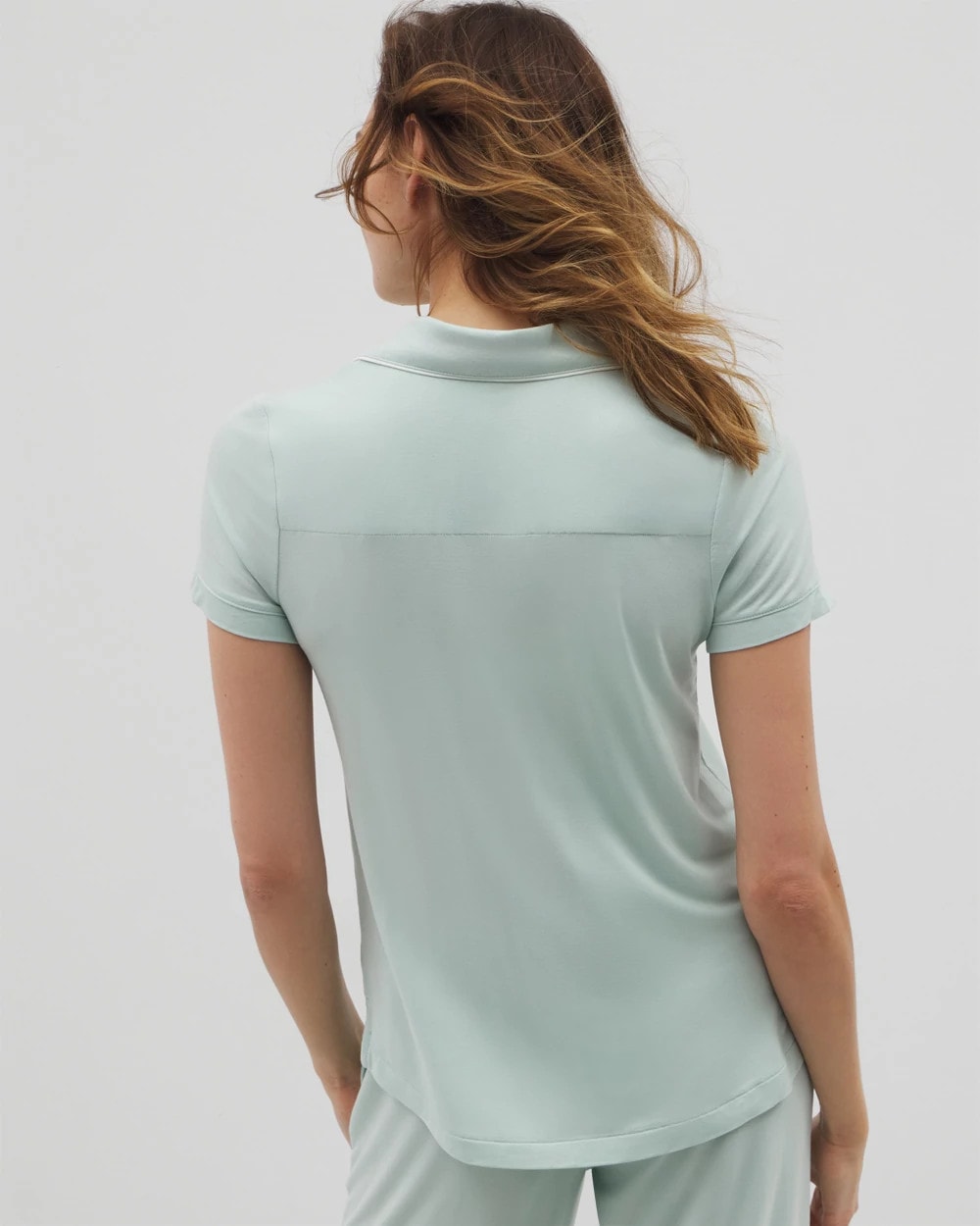 HARBOR GREEN - Solid Short Sleeve Notch Collar Pajama Top