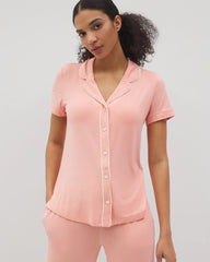 PALOMA GLOW - Solid Short Sleeve Notch Collar Pajama Top