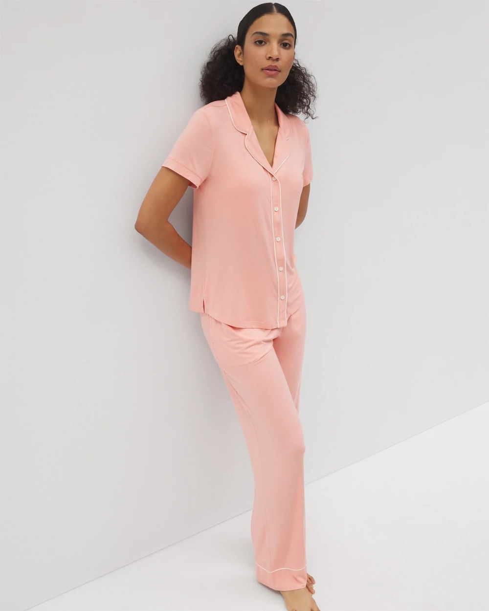 PALOMA GLOW - Solid Short Sleeve Notch Collar Pajama Top