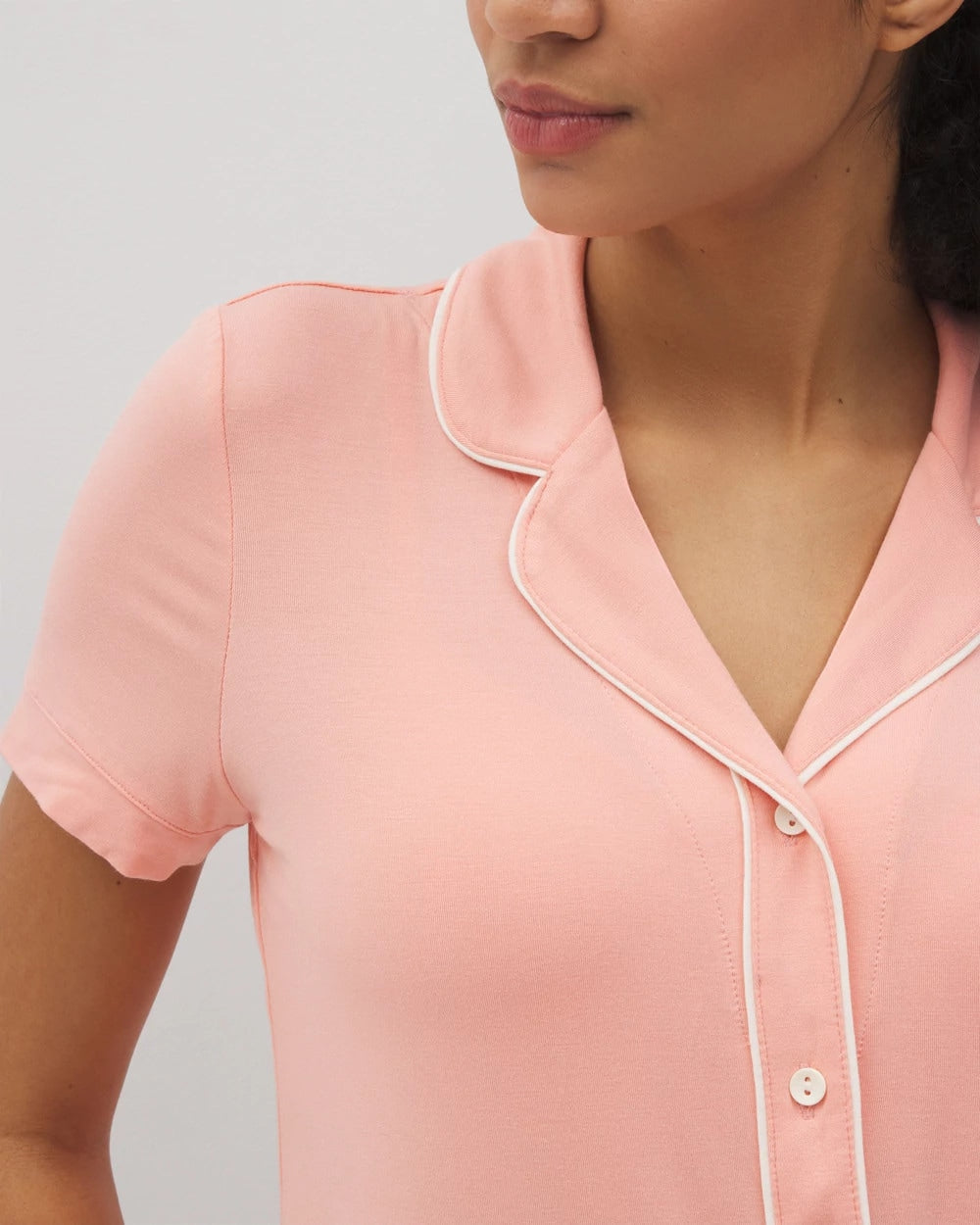 PALOMA GLOW - Solid Short Sleeve Notch Collar Pajama Top