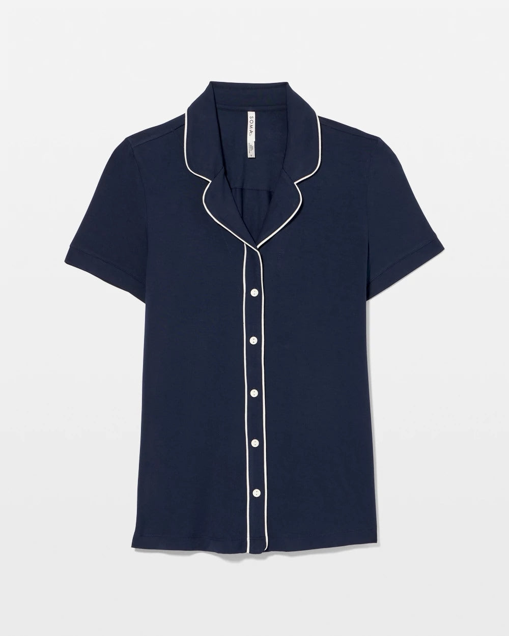 NIGHTFALL NAVY - Solid Short Sleeve Notch Collar Pajama Top