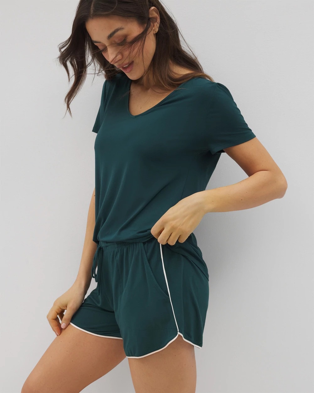 DARK SEA - Solid Piped Pajama Shorts