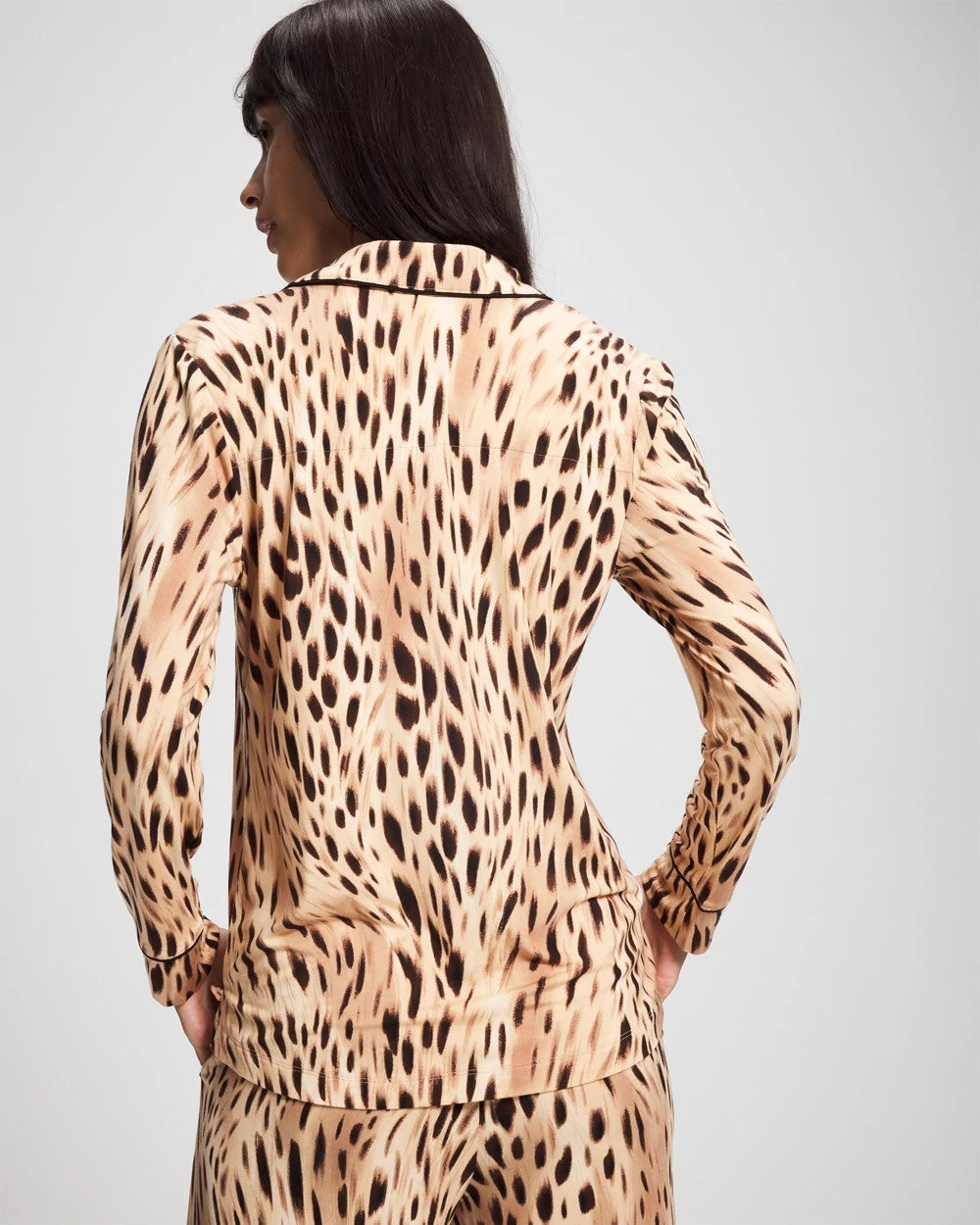SPLENDID LEOPARD AMBER - Long-Sleeve Printed Notch Collar Pajama Top