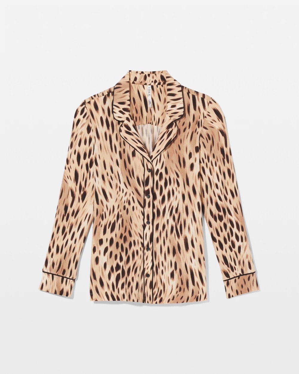 SPLENDID LEOPARD AMBER - Long-Sleeve Printed Notch Collar Pajama Top
