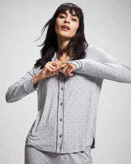 PEACEFUL DOT HEATHER - Long-Sleeve Printed Notch Collar Pajama Top