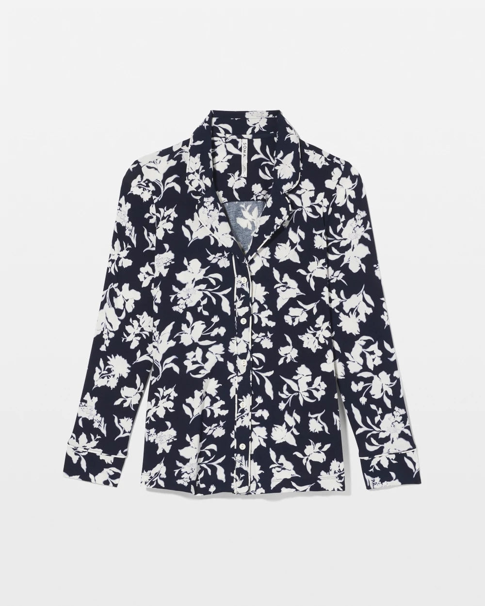 SERENITY PETALS NAVY - Long-Sleeve Printed Notch Collar Pajama Top