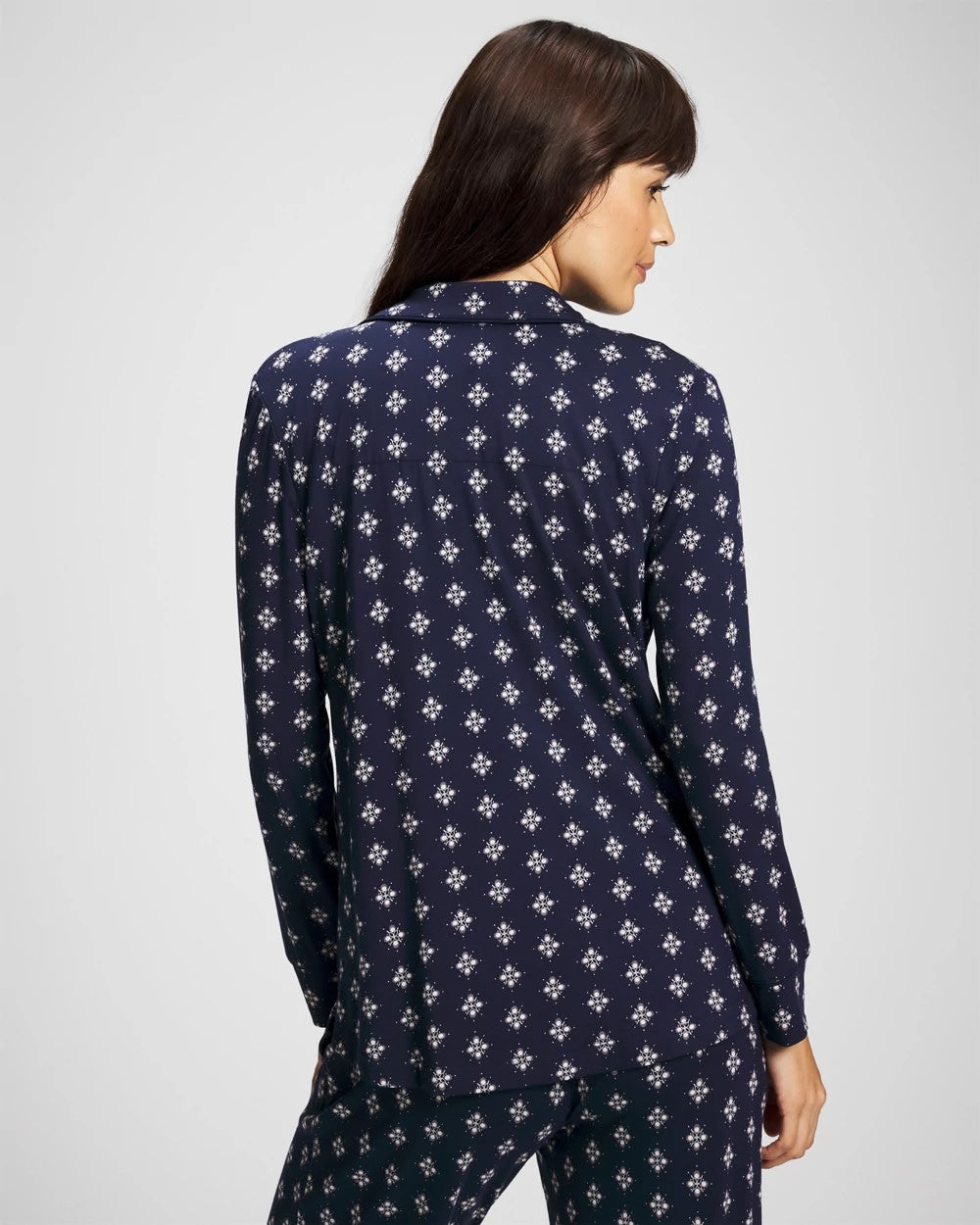 BELLE FOULARD NAVY - Long-Sleeve Printed Notch Collar Pajama Top