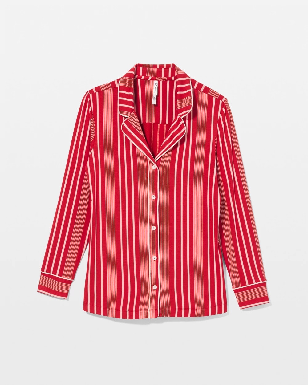 ASPEN STRIPE RED - Long-Sleeve Printed Notch Collar Pajama Top