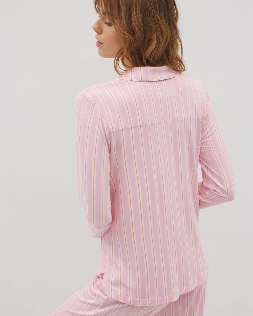 BLISS STRIPE LAVENDER - Long-Sleeve Printed Notch Collar Pajama Top