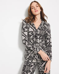 AMAZONIA TILE BLACK - Long-Sleeve Printed Notch Collar Pajama Top