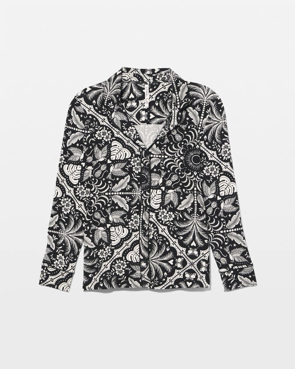 AMAZONIA TILE BLACK - Long-Sleeve Printed Notch Collar Pajama Top