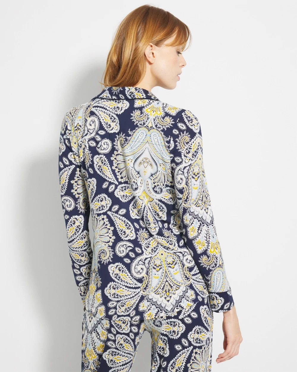 STYLISH PAISLEY NAVY - Long-Sleeve Printed Notch Collar Pajama Top