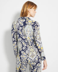 STYLISH PAISLEY NAVY - Long-Sleeve Printed Notch Collar Pajama Top
