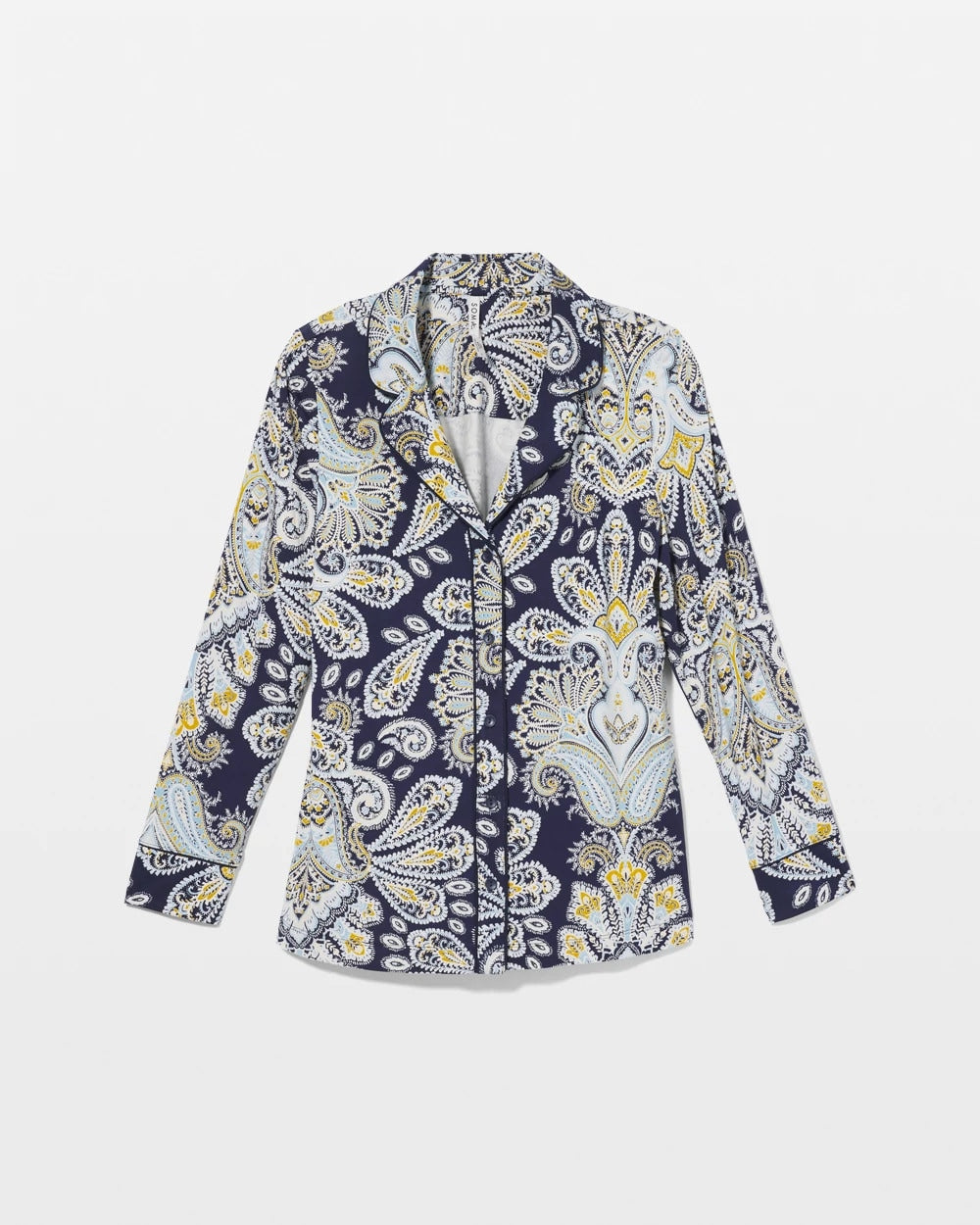 STYLISH PAISLEY NAVY - Long-Sleeve Printed Notch Collar Pajama Top