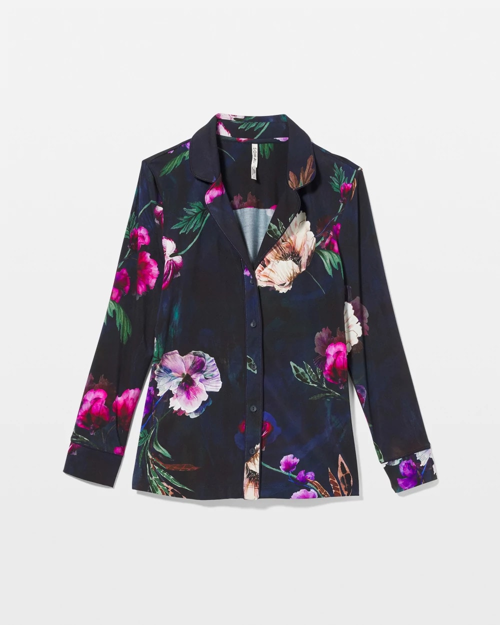 FLEUR EVER DRAMA NAVY - Long-Sleeve Printed Notch Collar Pajama Top