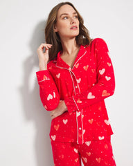 LOVELY HEART RED - Long-Sleeve Printed Notch Collar Pajama Top