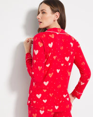 LOVELY HEART RED - Long-Sleeve Printed Notch Collar Pajama Top