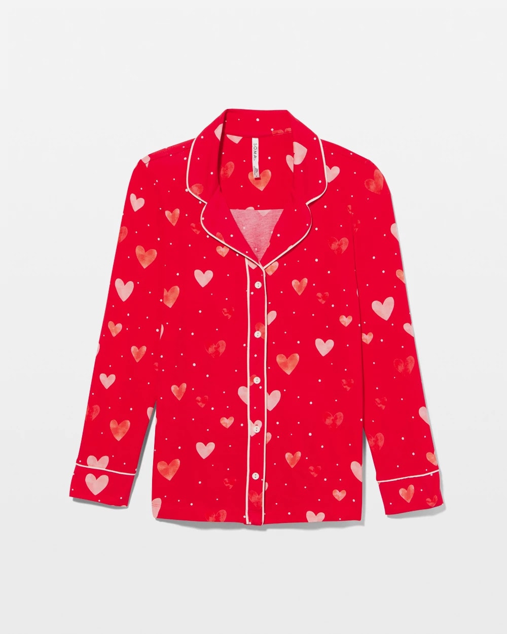 LOVELY HEART RED - Long-Sleeve Printed Notch Collar Pajama Top