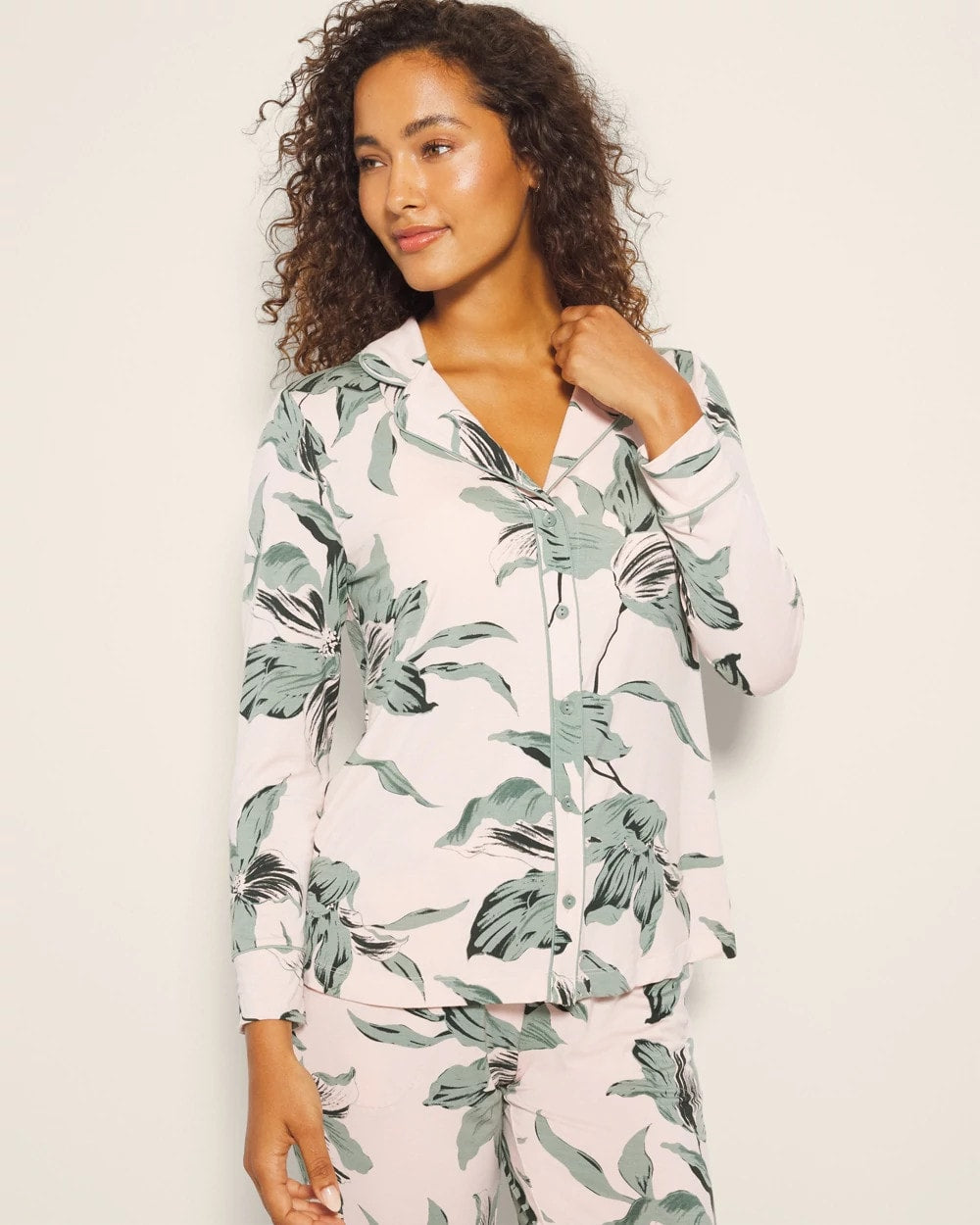 BLOOM BREEZE G SEPIA ROSE - Long-Sleeve Printed Notch Collar Pajama Top
