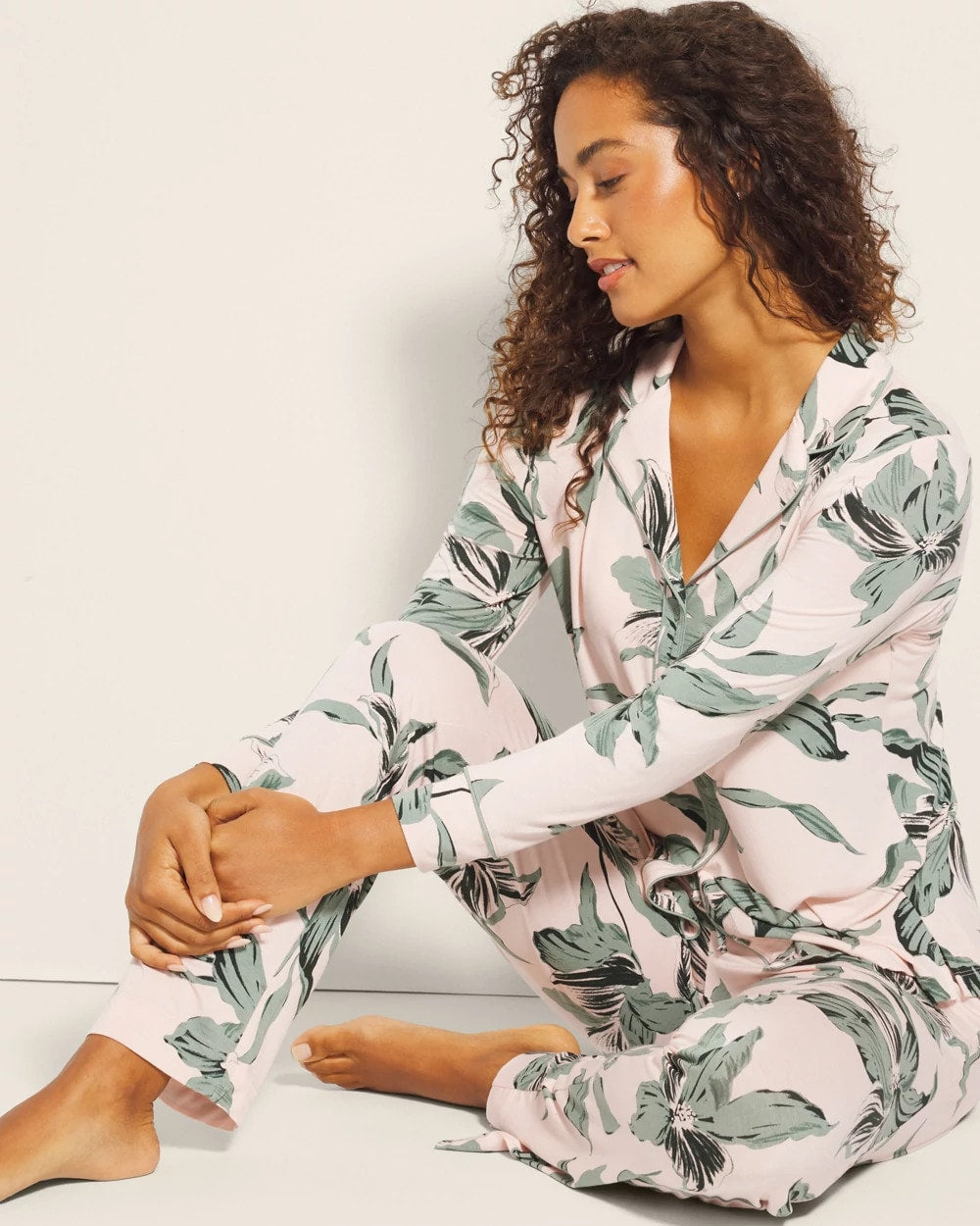 BLOOM BREEZE G SEPIA ROSE - Long-Sleeve Printed Notch Collar Pajama Top