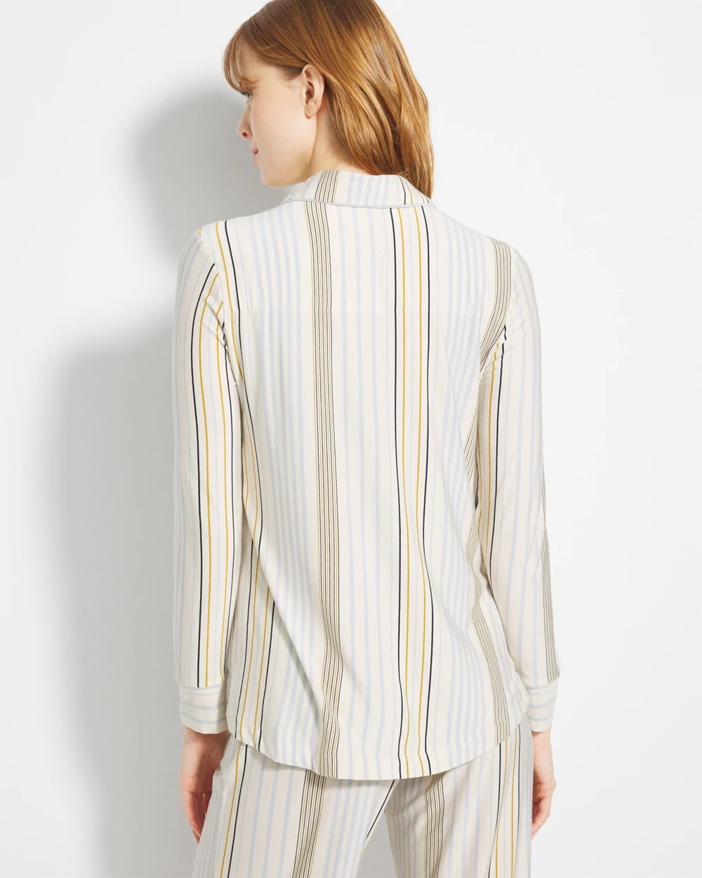SUMMIT STRIPE CHAMPAGNE - Long-Sleeve Printed Notch Collar Pajama Top
