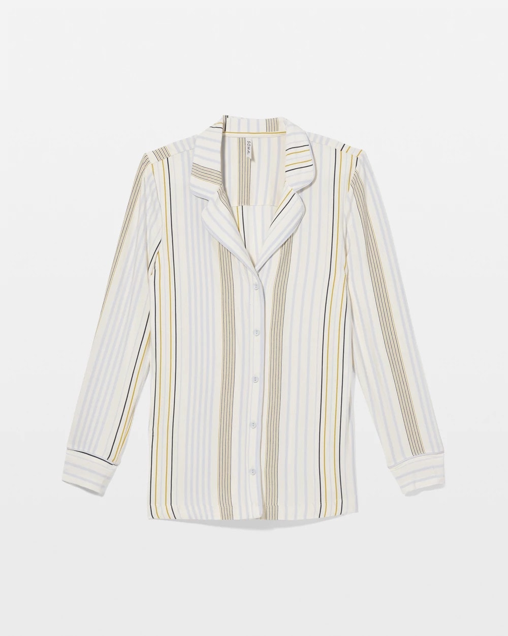 SUMMIT STRIPE CHAMPAGNE - Long-Sleeve Printed Notch Collar Pajama Top