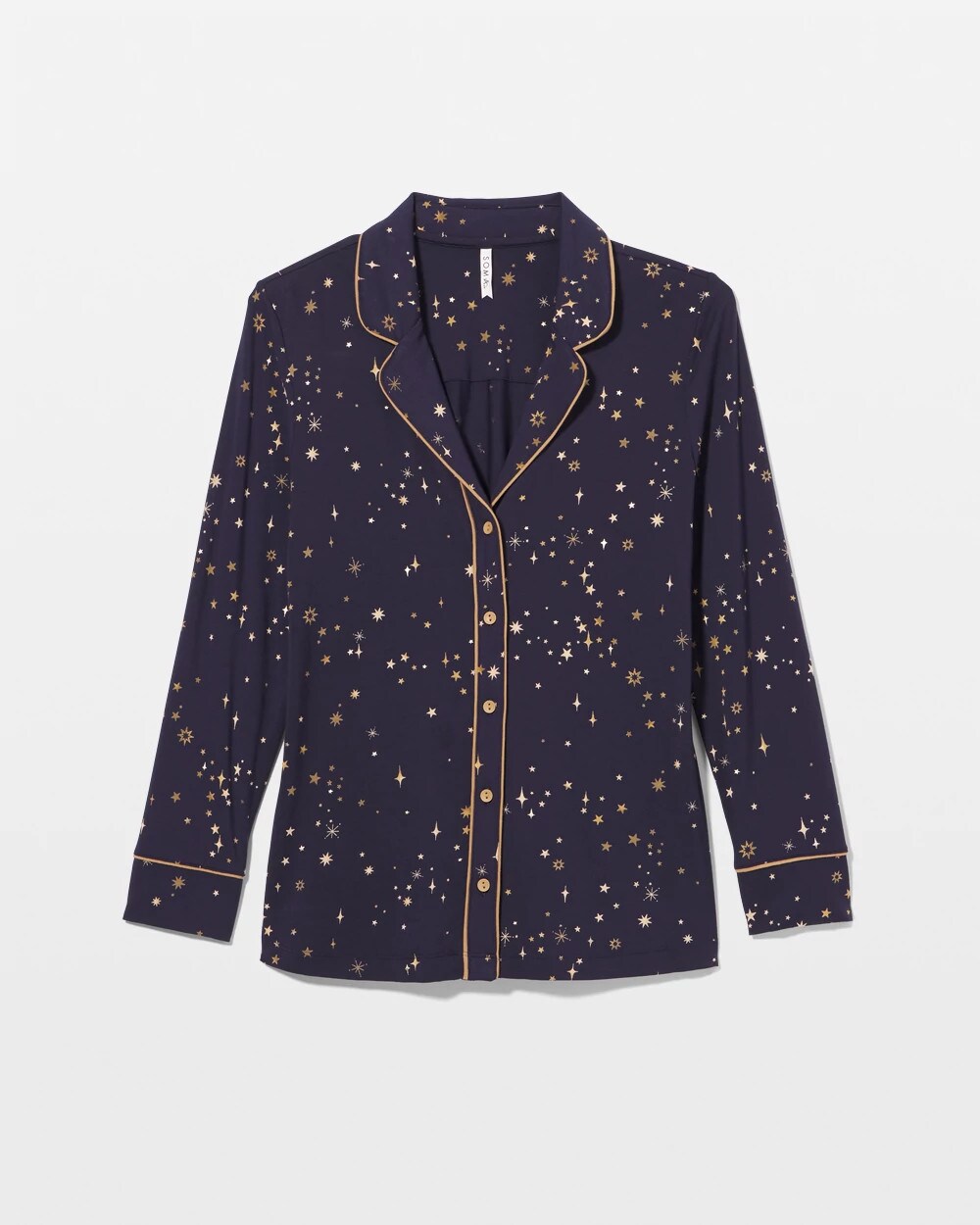 READY TO GLOW NAVY - Long-Sleeve Printed Notch Collar Pajama Top