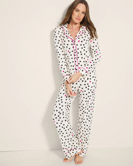 FANCIFUL DOT CHAMPAGNE - Long-Sleeve Printed Notch Collar Pajama Top