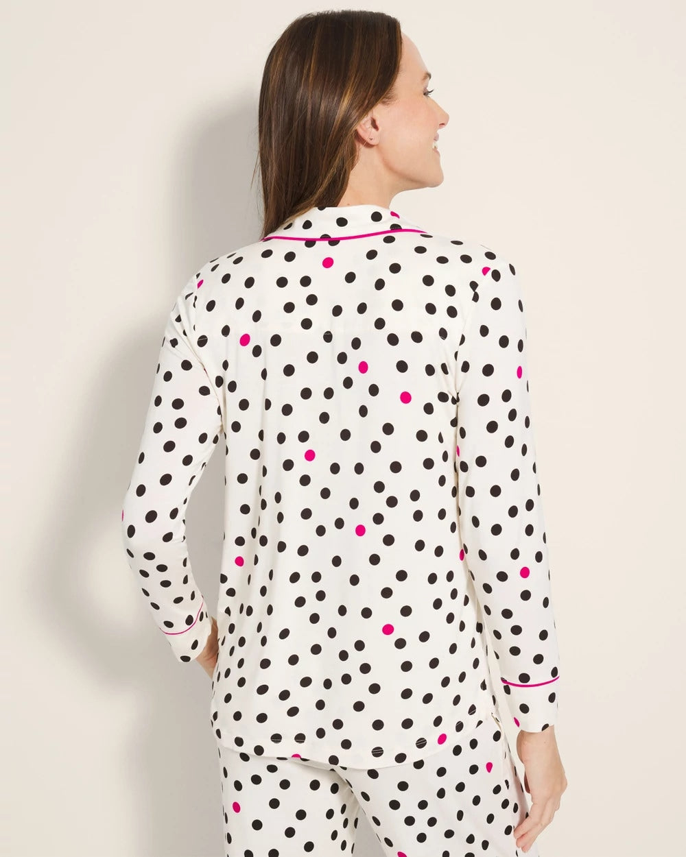 FANCIFUL DOT CHAMPAGNE - Long-Sleeve Printed Notch Collar Pajama Top