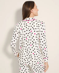 FANCIFUL DOT CHAMPAGNE - Long-Sleeve Printed Notch Collar Pajama Top