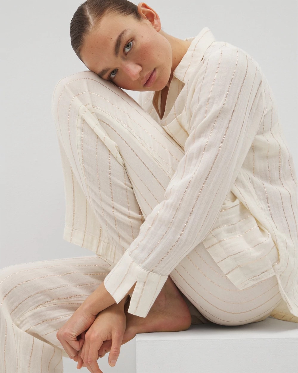 CHAMPAGNE STRIPE - Cotton Gauze Pajama Pant