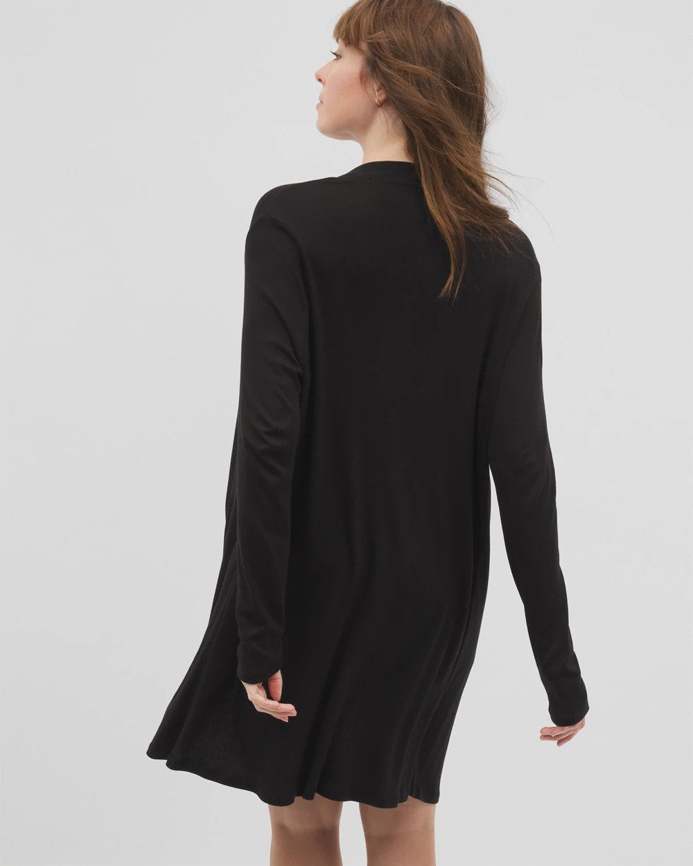 BLACK - Lightweight Rib Knit Long Sleeve Wrap