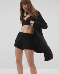BLACK - Lightweight Rib Knit Long Sleeve Wrap
