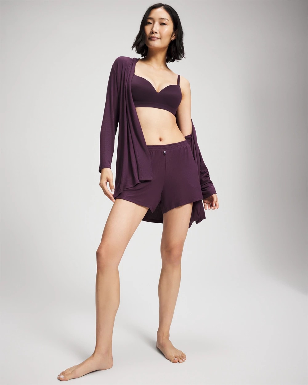 PLUM PERFECT - Lightweight Rib Knit Long Sleeve Wrap