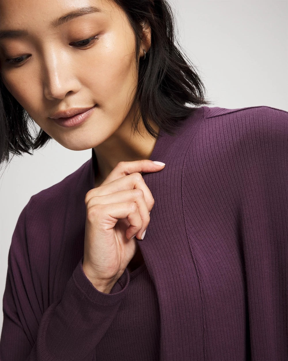 PLUM PERFECT - Lightweight Rib Knit Long Sleeve Wrap