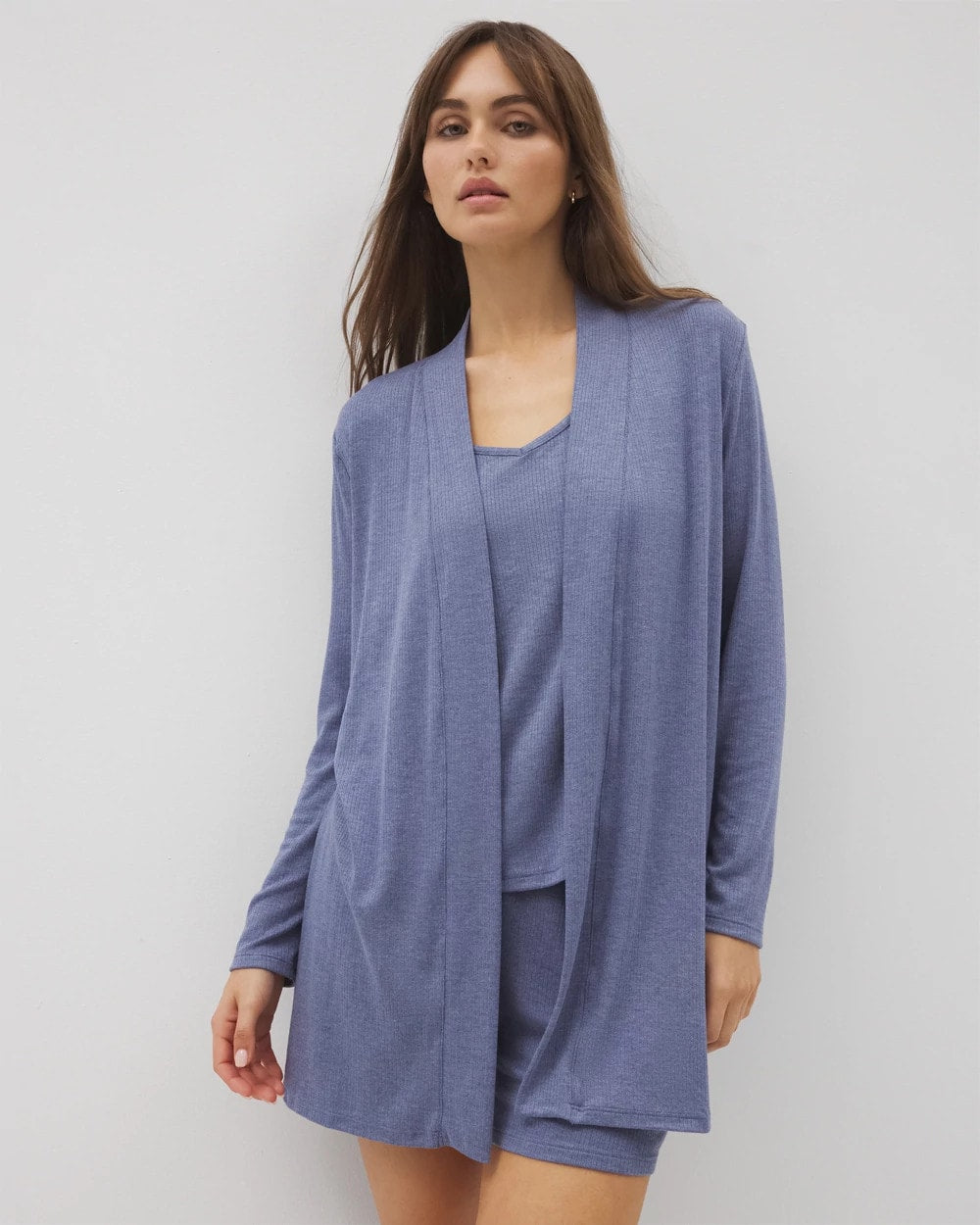 HEATHER DUSK - Lightweight Rib Knit Long Sleeve Wrap