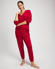 PAINT THE TOWN RED - Cozy Waffle Long Sleeve V-Neck Pajama Top
