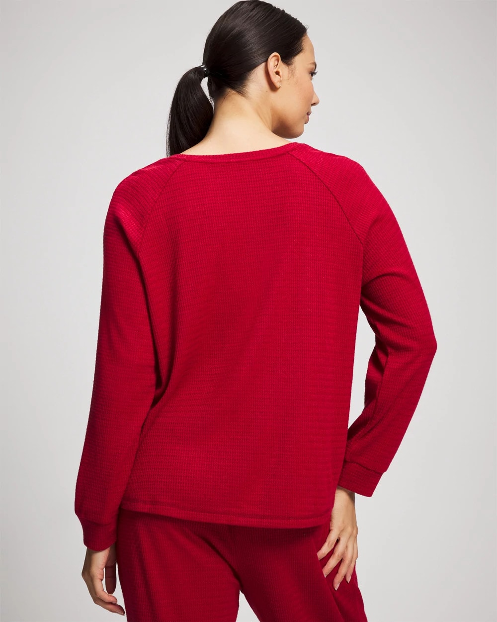 PAINT THE TOWN RED - Cozy Waffle Long Sleeve V-Neck Pajama Top
