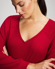 PAINT THE TOWN RED - Cozy Waffle Long Sleeve V-Neck Pajama Top