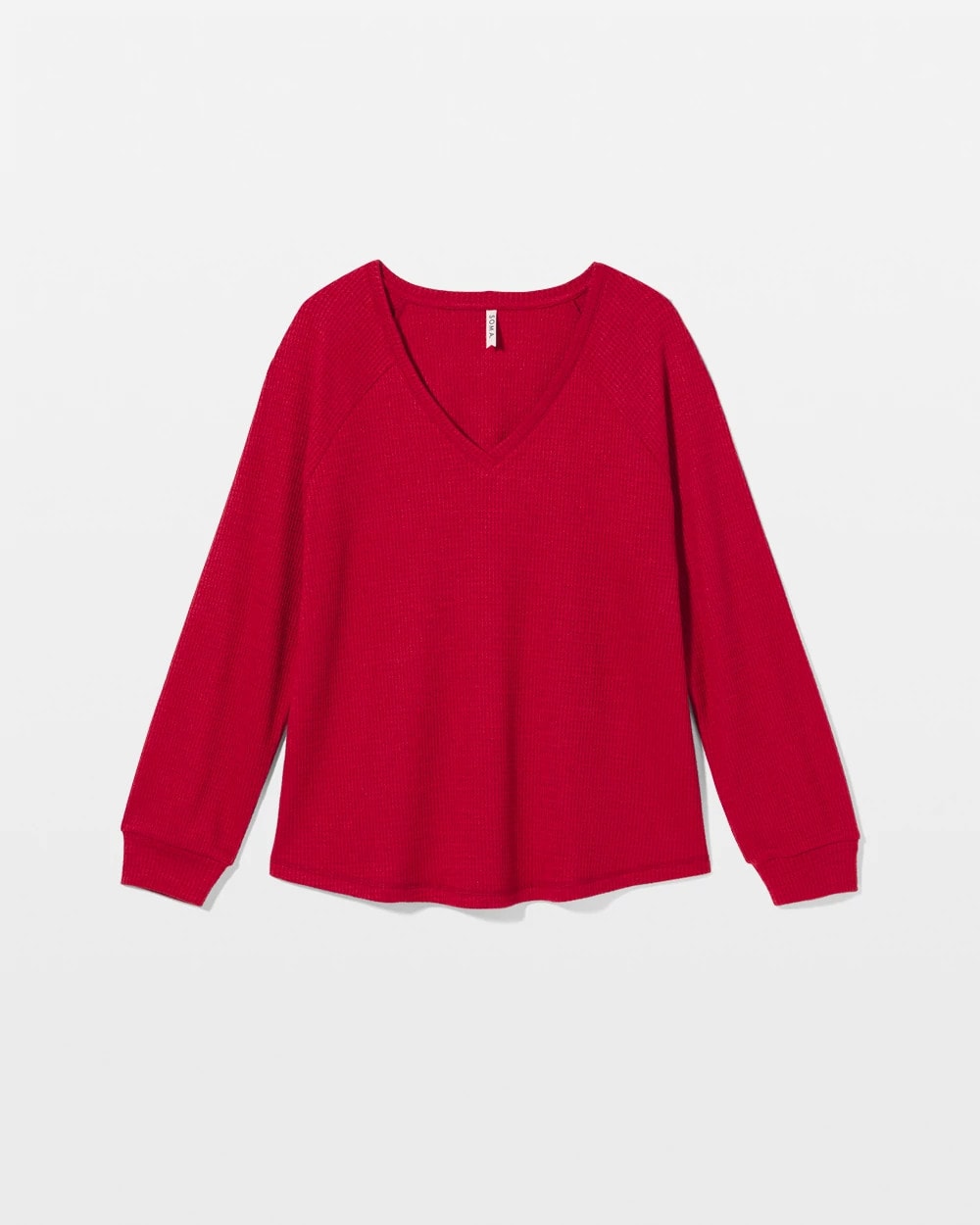 PAINT THE TOWN RED - Cozy Waffle Long Sleeve V-Neck Pajama Top