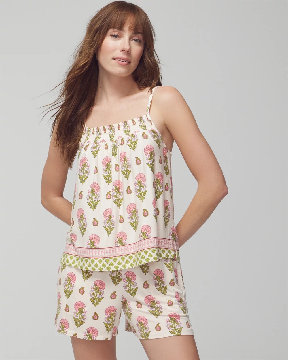 PAISLEY FLORAL BORDER WS - Smocked Pajama Cami