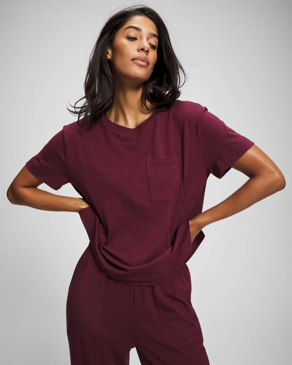 VELVET PLUM - Short-Sleeve Pocket Pajama Tee