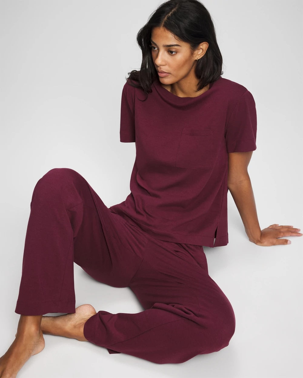 VELVET PLUM - Short-Sleeve Pocket Pajama Tee