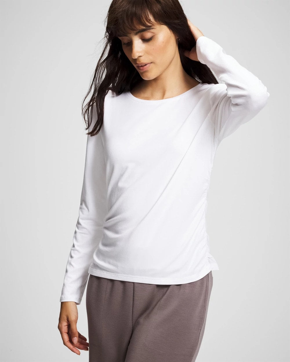 OPTIC WHITE - Ruched Long Sleeve Pajama Tee